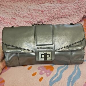 BCBGMAXAZRIA Silver Leather Shoulder/Crossbody Bag